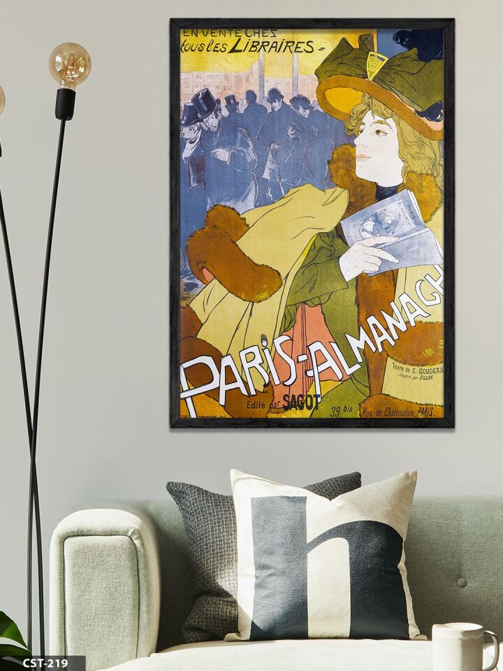 Paris Almanach Tek Parça Ahşap Çerçeveli Tablo Siyah - 40 x 60 CM