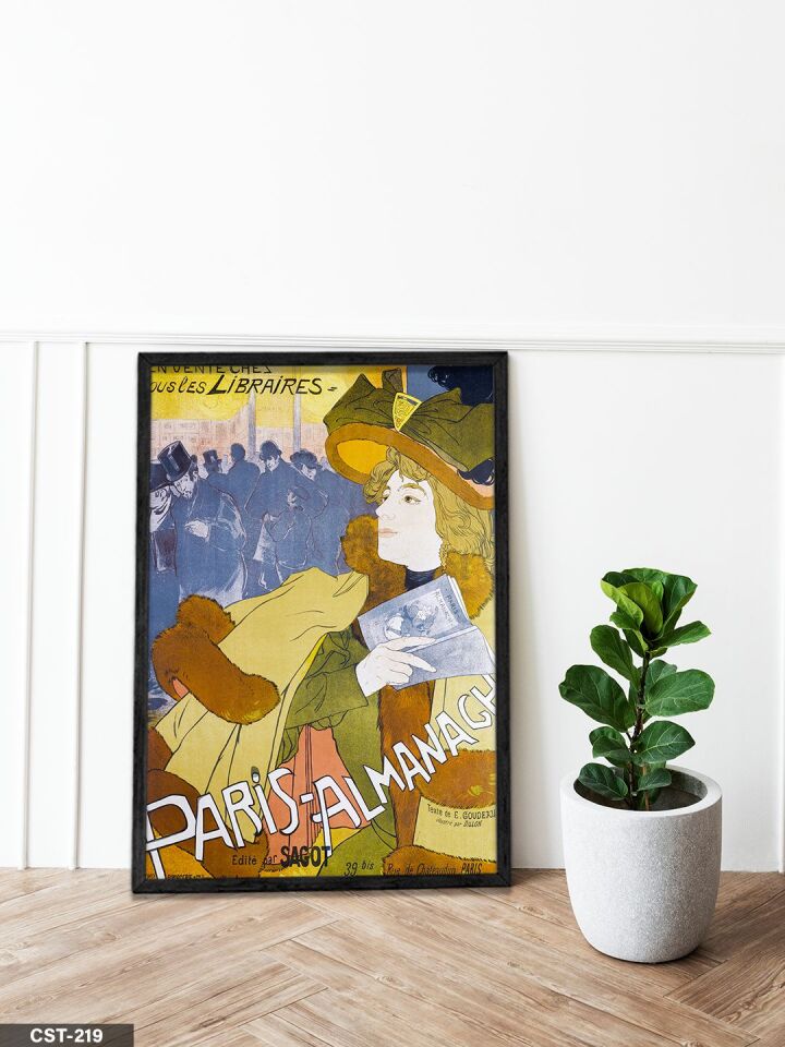 Paris Almanach Tek Parça Ahşap Çerçeveli Tablo Siyah - 40 x 60 CM