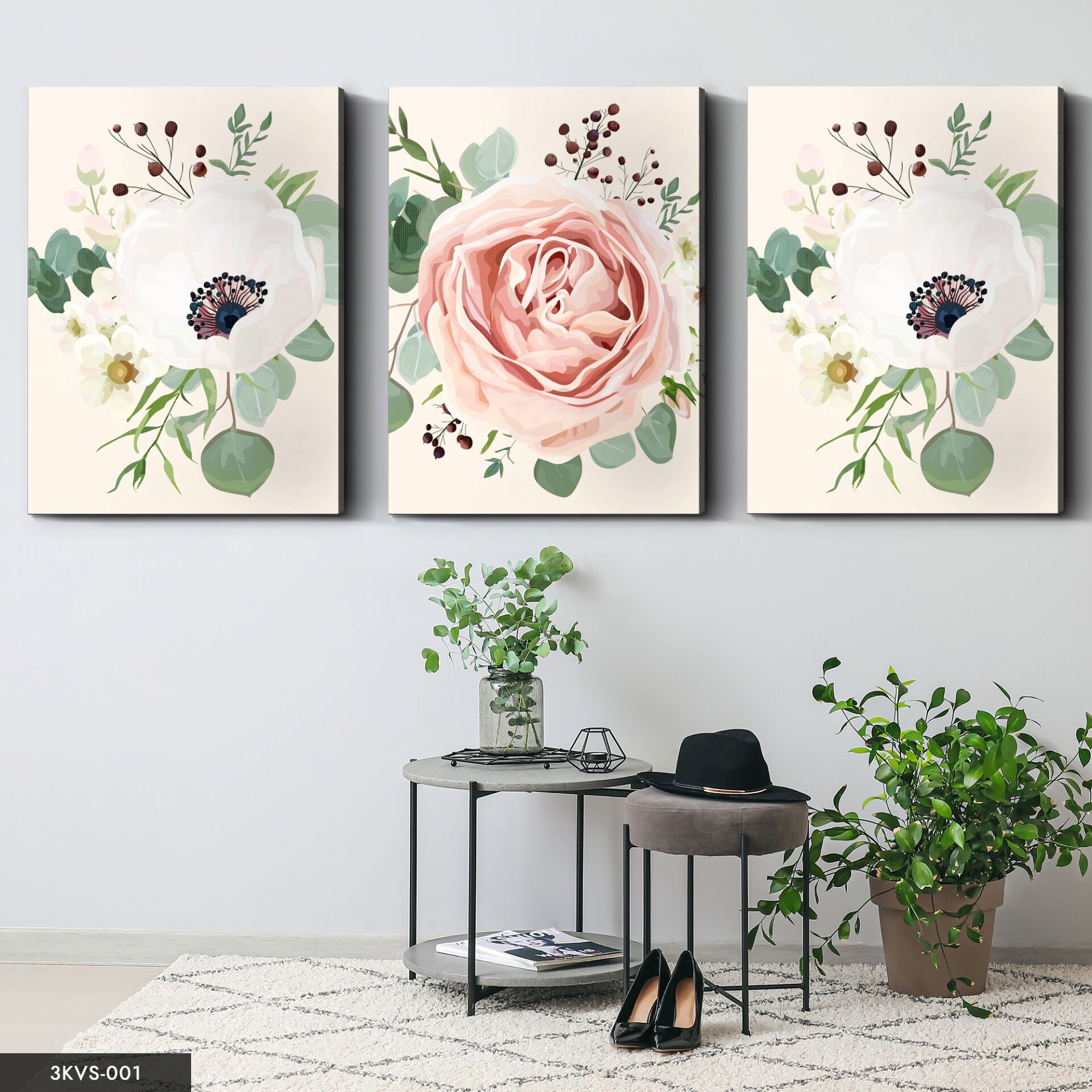 Çiçekler 3 Parça Kanvas - Canvas Tablo