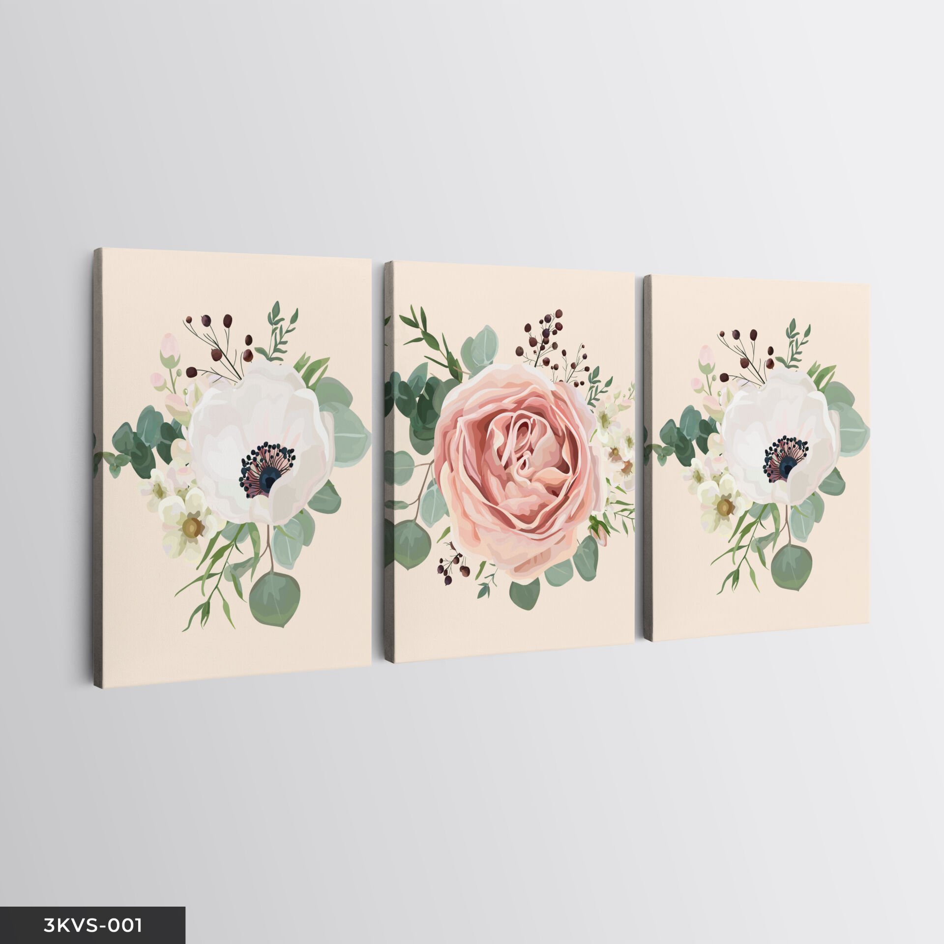 Çiçekler 3 Parça Kanvas - Canvas Tablo 40 x 30 CM