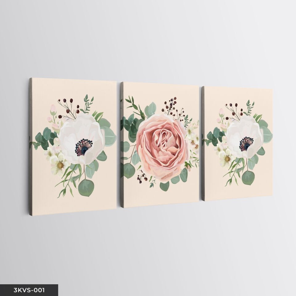 Çiçekler 3 Parça Kanvas - Canvas Tablo 45 x 65 CM
