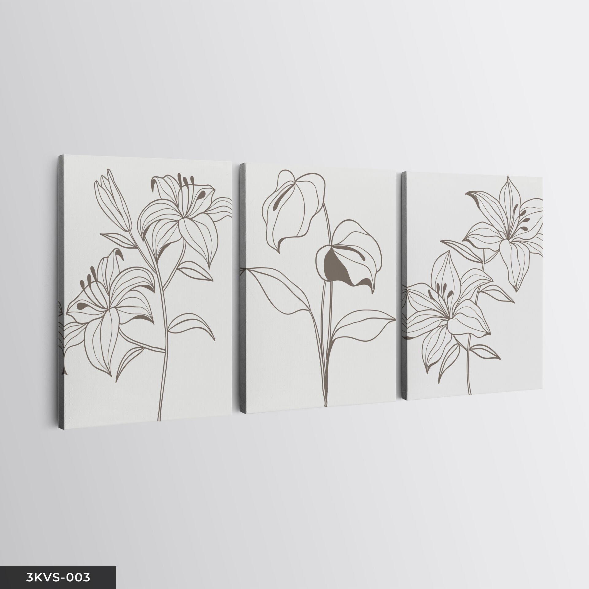 Çizim Çiçek 3 Parça Kanvas - Canvas Tablo 40 x 30 CM