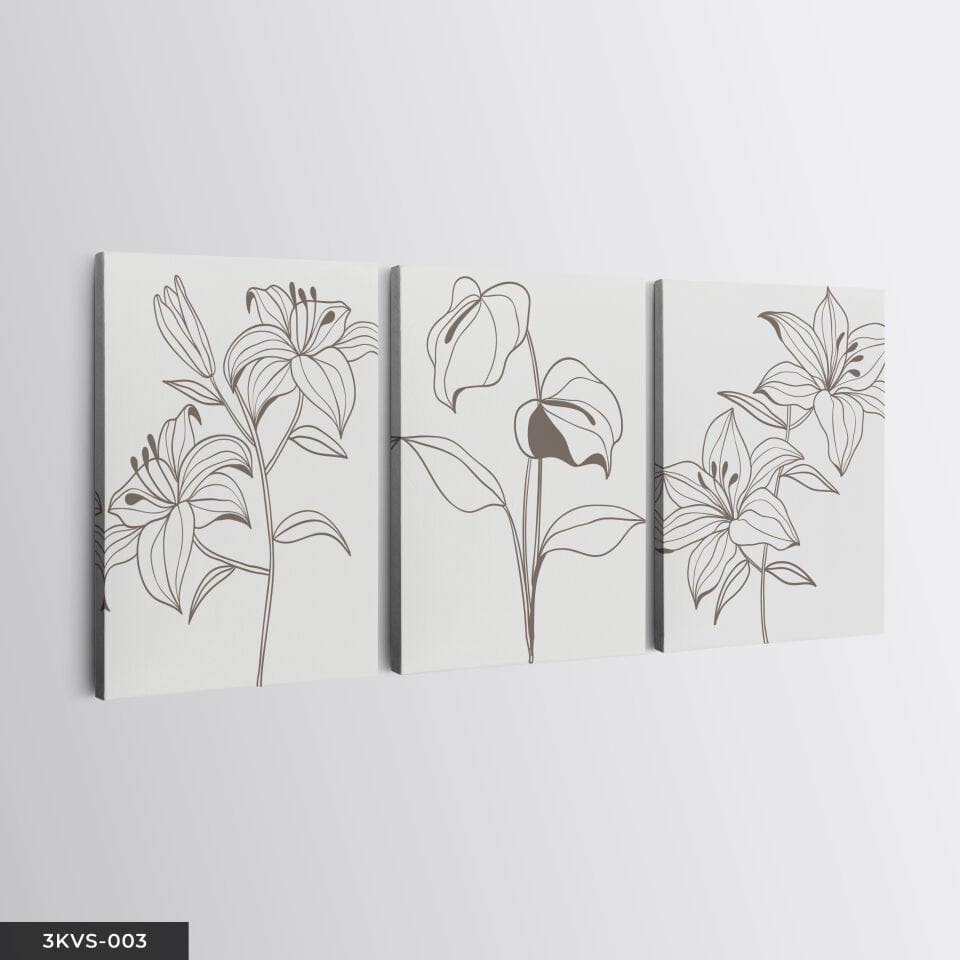 Çizim Çiçek 3 Parça Kanvas - Canvas Tablo 45 x 65 CM