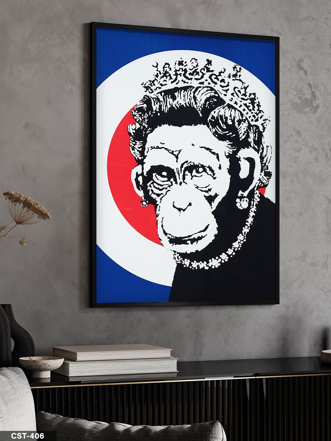 Kraliyet Maymunu Tek Parça Ahşap Çerçeveli Tablo Siyah - 20 x 30 CM