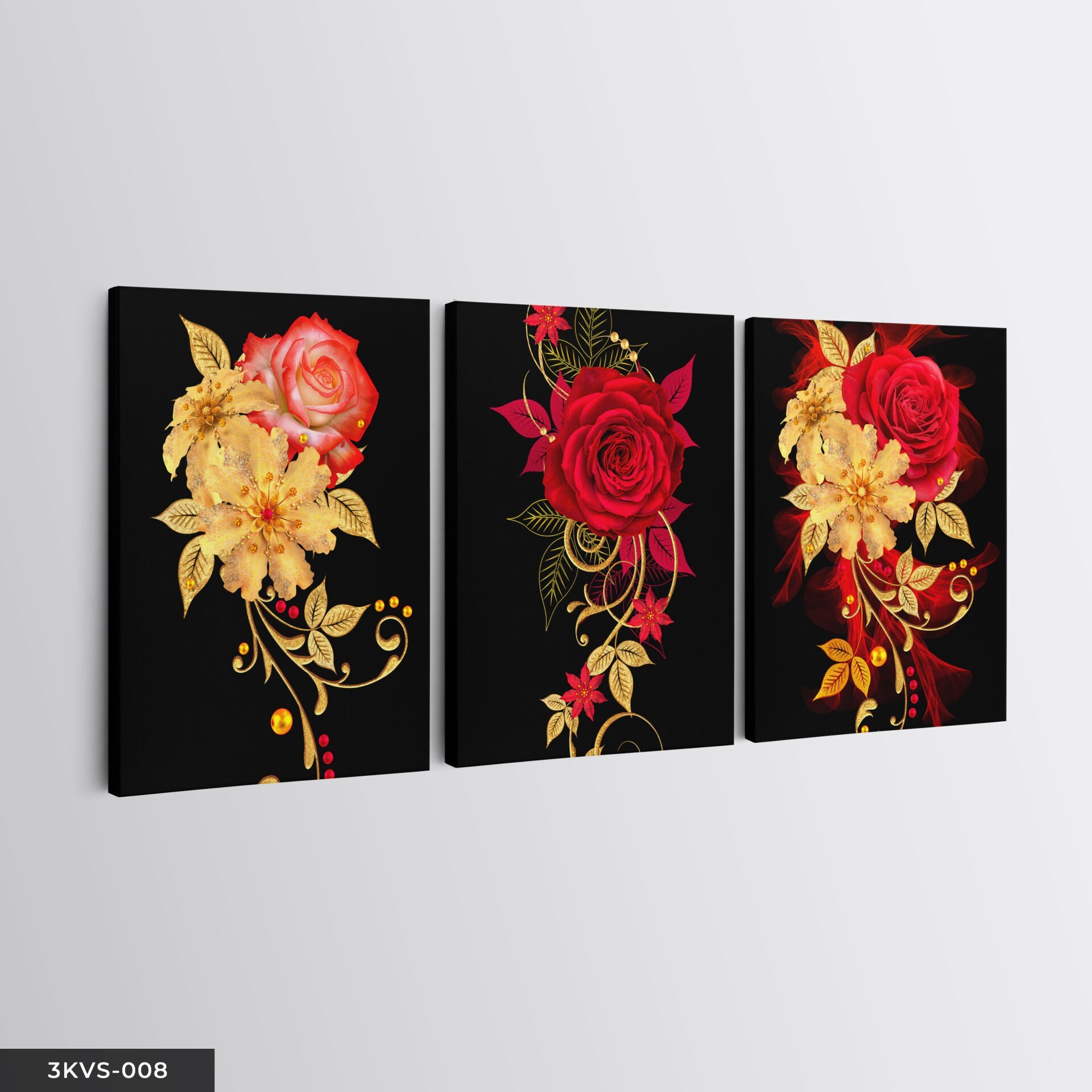 Çiçekler 3 Parça Kanvas - Canvas Tablo 40 x 30 CM