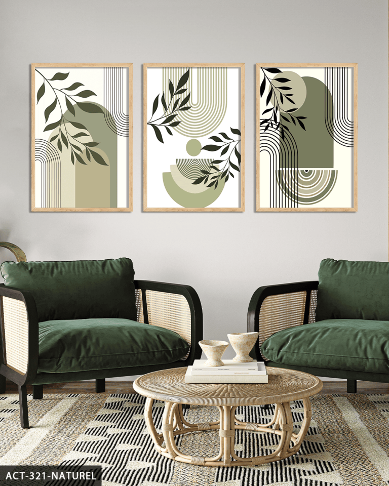 Minimalist Boho Tarzı Bitkiler 3 Parça Ahşap Çerçeveli Tablo ACT Naturel - 30 x 40 CM