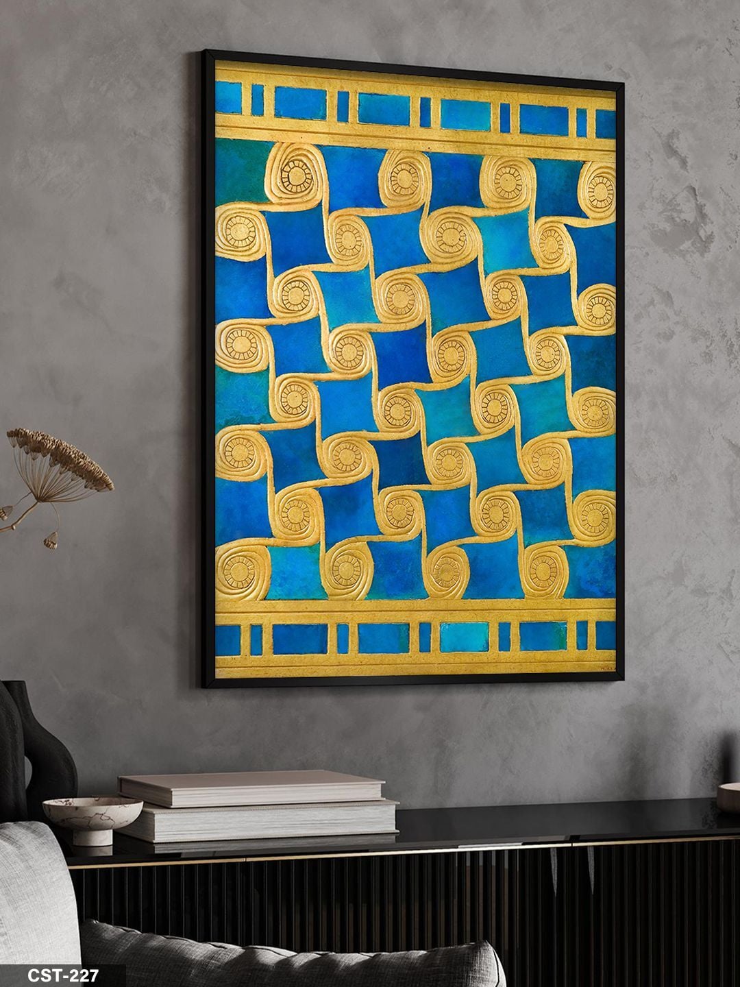 Mavi Altın Spiral Tek Parça Ahşap Çerçeveli Tablo Siyah - 40 x 60 CM
