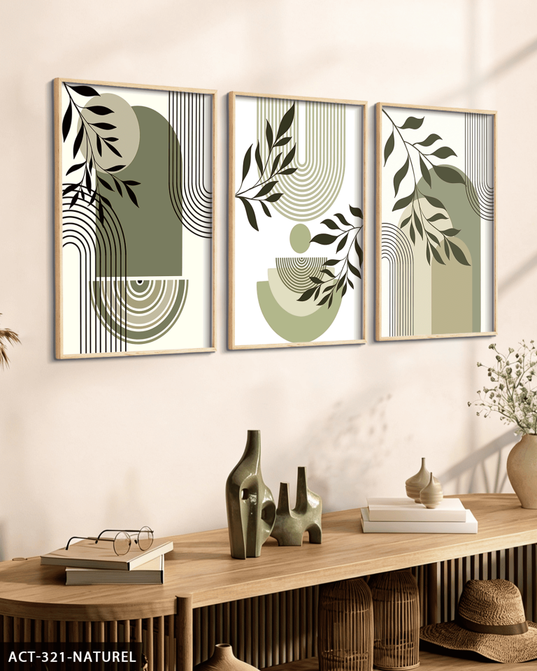 Minimalist Boho Tarzı Bitkiler 3 Parça Ahşap Çerçeveli Tablo ACT Naturel - 40 x 60 CM