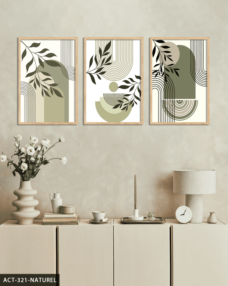 Minimalist Boho Tarzı Bitkiler 3 Parça Ahşap Çerçeveli Tablo ACT Naturel - 50 x 70 CM