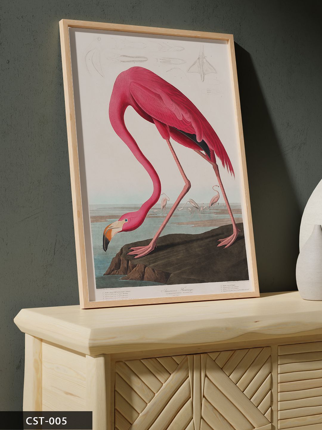 Flamingo Tek Parça Ahşap Çerçeveli Tablo Naturel - 50 x 70 CM