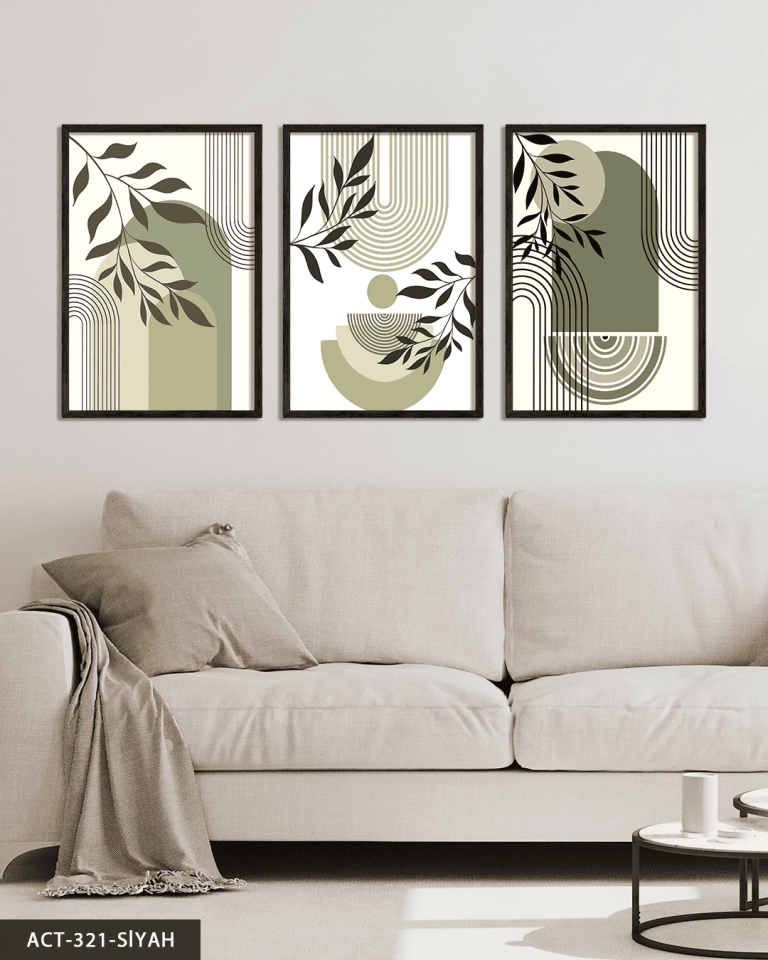 Minimalist Boho Tarzı Bitkiler 3 Parça Ahşap Çerçeveli Tablo ACT Siyah - 30 x 40 CM
