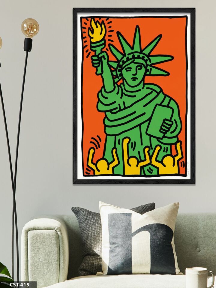 Keith Haring Pop Shop Tek Parça Ahşap Çerçeveli Tablo Siyah - 20 x 30 CM