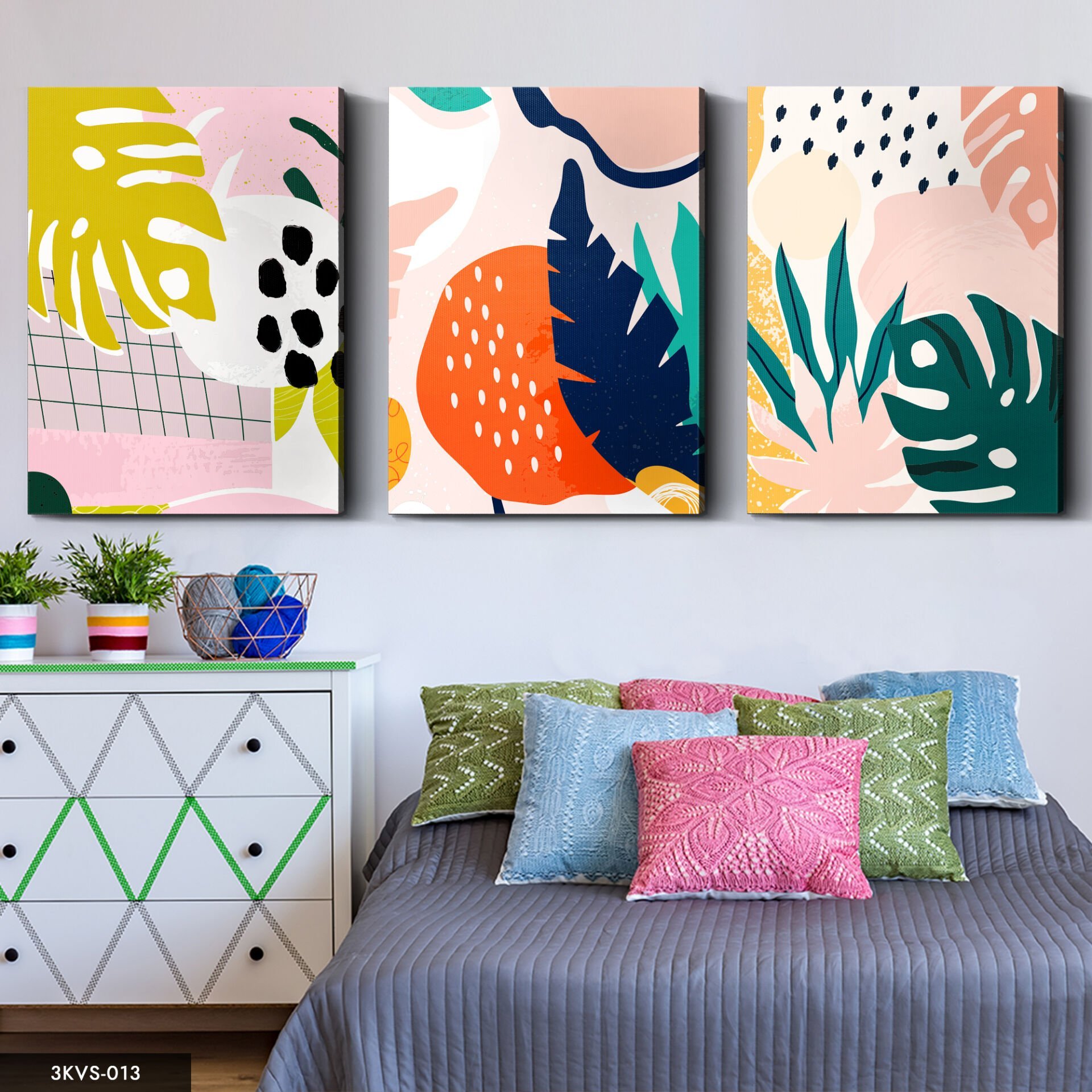 Soyut Yapraklar 3 Parça Kanvas - Canvas Tablo