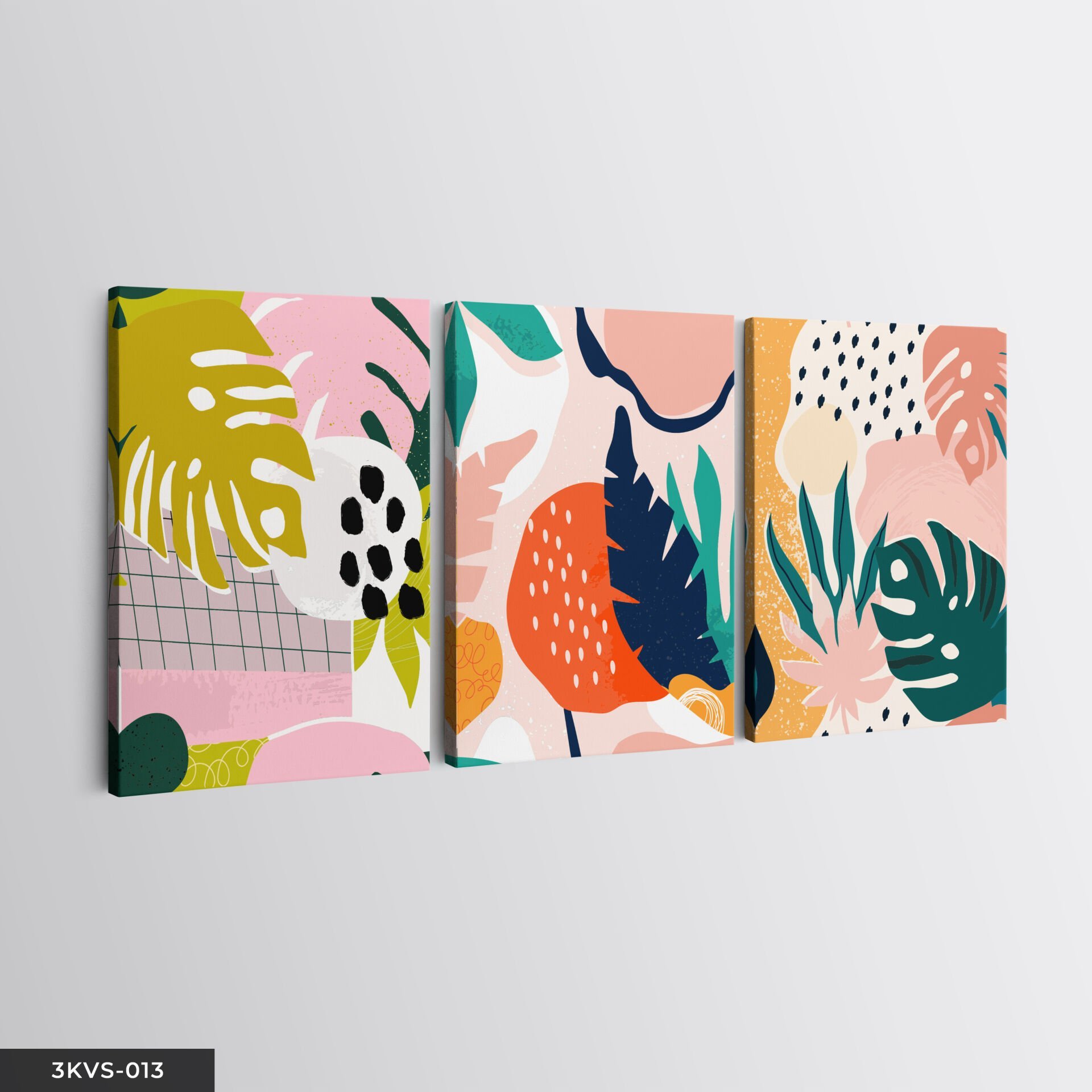 Soyut Yapraklar 3 Parça Kanvas - Canvas Tablo 40 x 30 CM