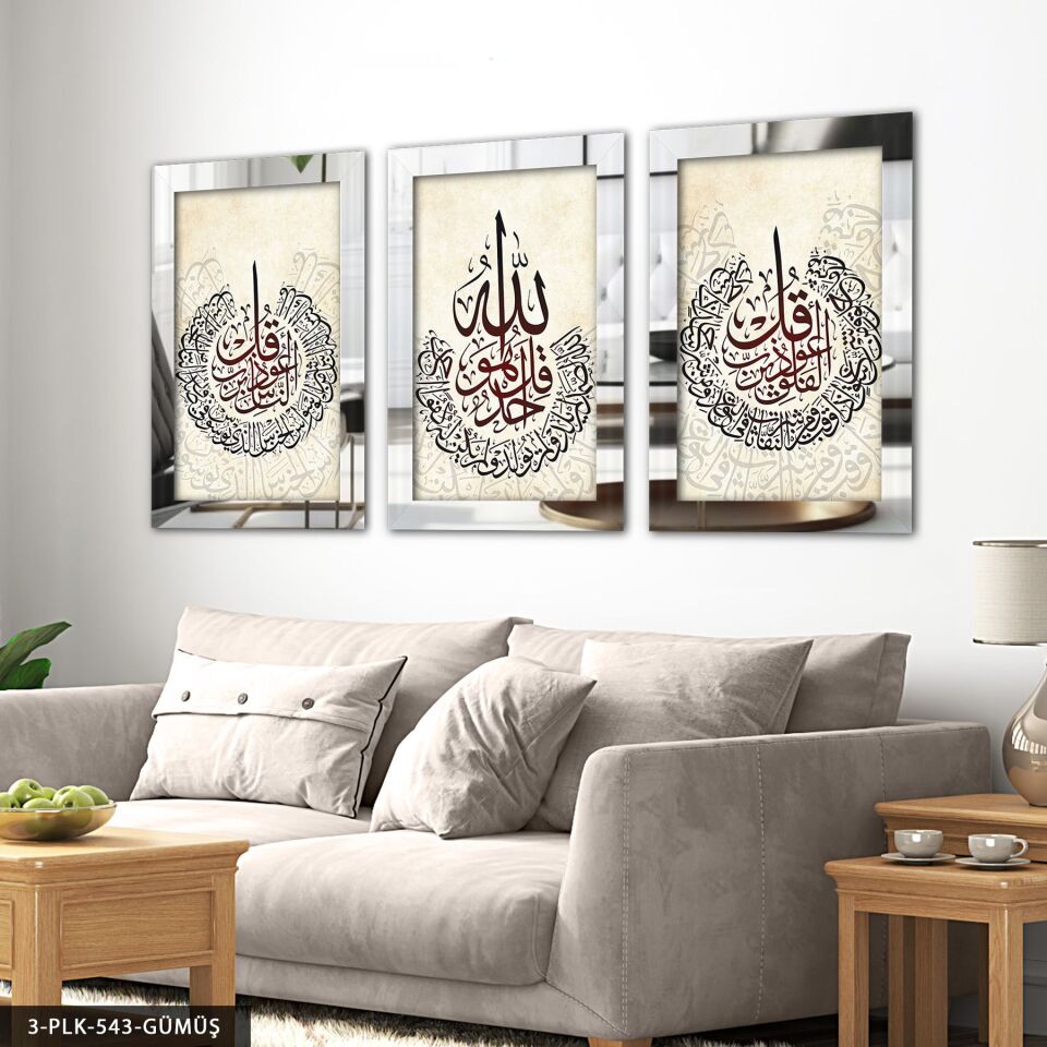 Felak Nas İhlas Suresi 3 Parça Pleksi Aynalı Tablo 30 x 40 CM - Gümüş