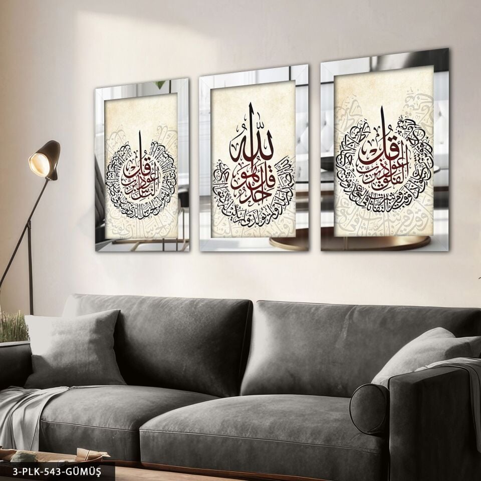 Felak Nas İhlas Suresi 3 Parça Pleksi Aynalı Tablo 30 x 40 CM - Gümüş