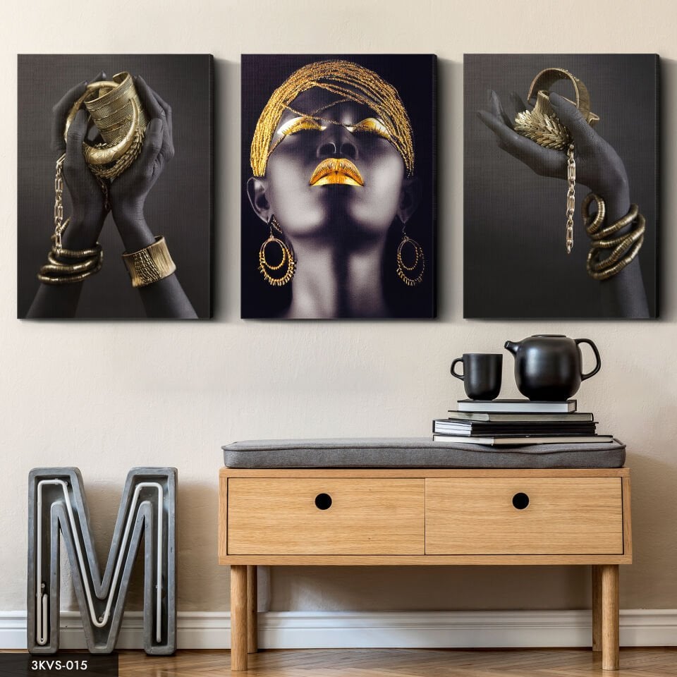 Afrikalı Kadınlar 3 Parça Kanvas - Canvas Tablo 40 x 30 CM