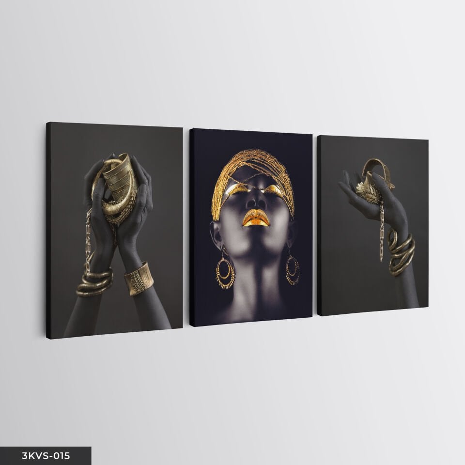 Afrikalı Kadınlar 3 Parça Kanvas - Canvas Tablo 45 x 65 CM
