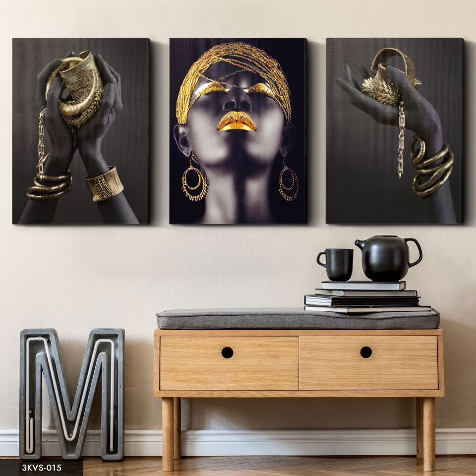Afrikalı Kadınlar 3 Parça Kanvas - Canvas Tablo 40 x 30 CM