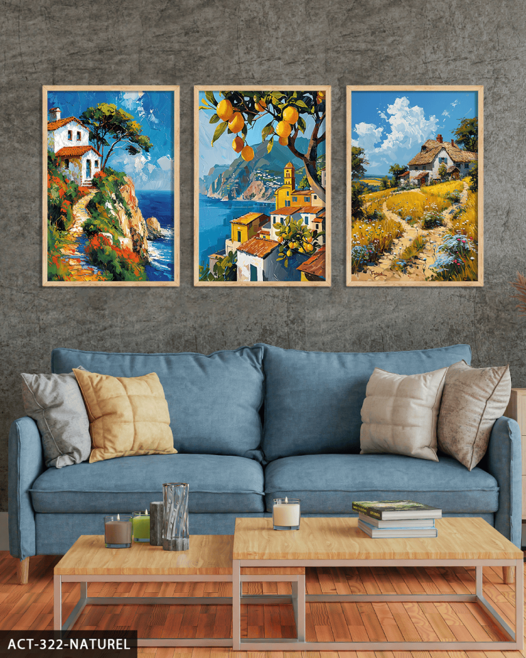Yağlı Boya Görünümlü Kasaba 3 Parça Ahşap Çerçeveli Tablo ACT Naturel - 30 x 40 CM