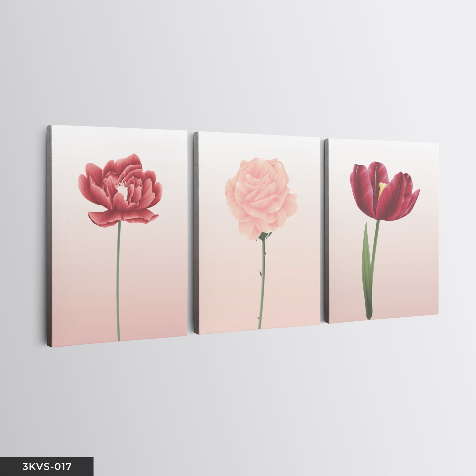 Çiçekler 3 Parça Kanvas - Canvas Tablo 40 x 30 CM