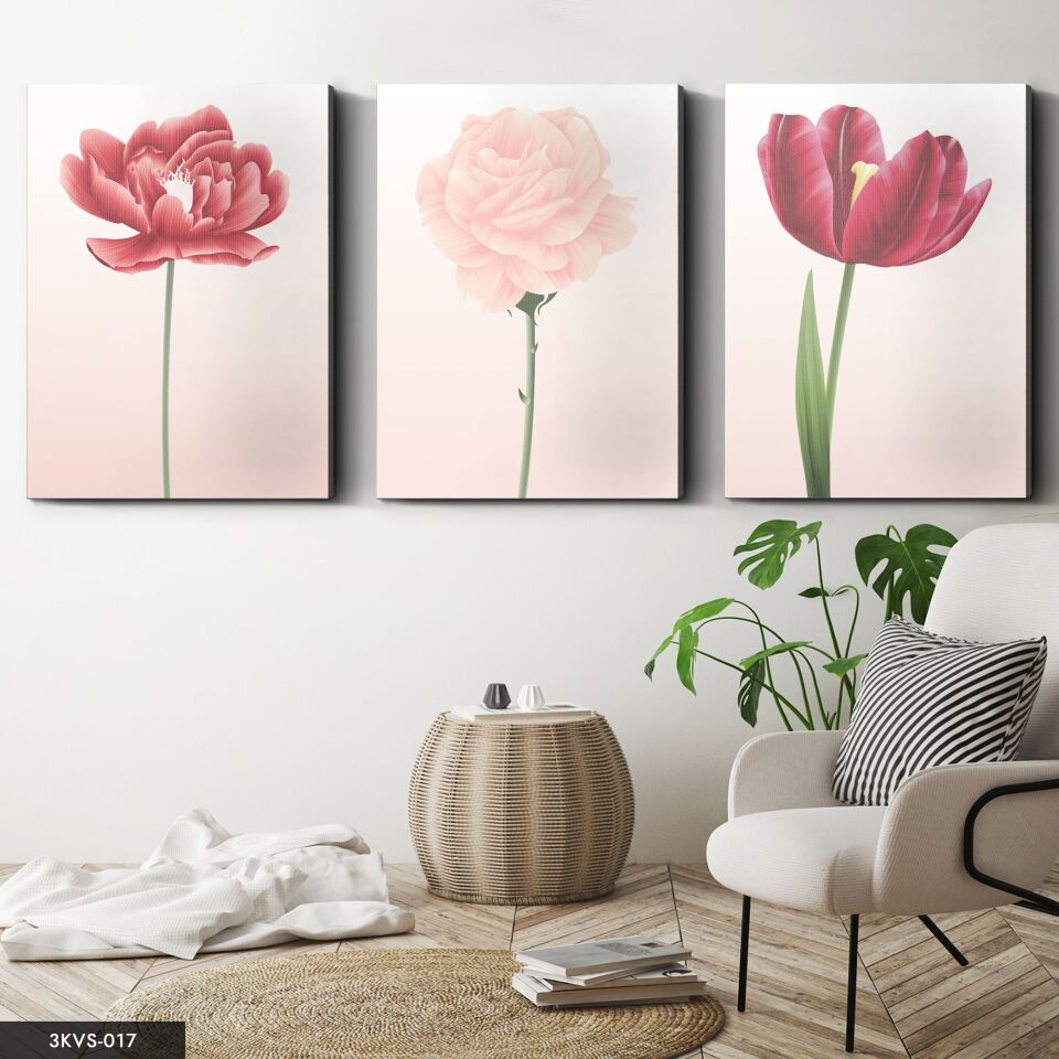 Çiçekler 3 Parça Kanvas - Canvas Tablo 40 x 30 CM