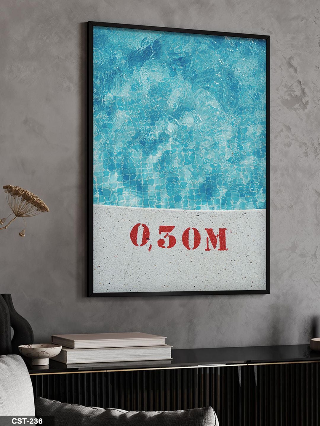 Yüzme Havuzunun Derinliği Tek Parça Ahşap Çerçeveli Tablo Siyah - 40 x 60 CM