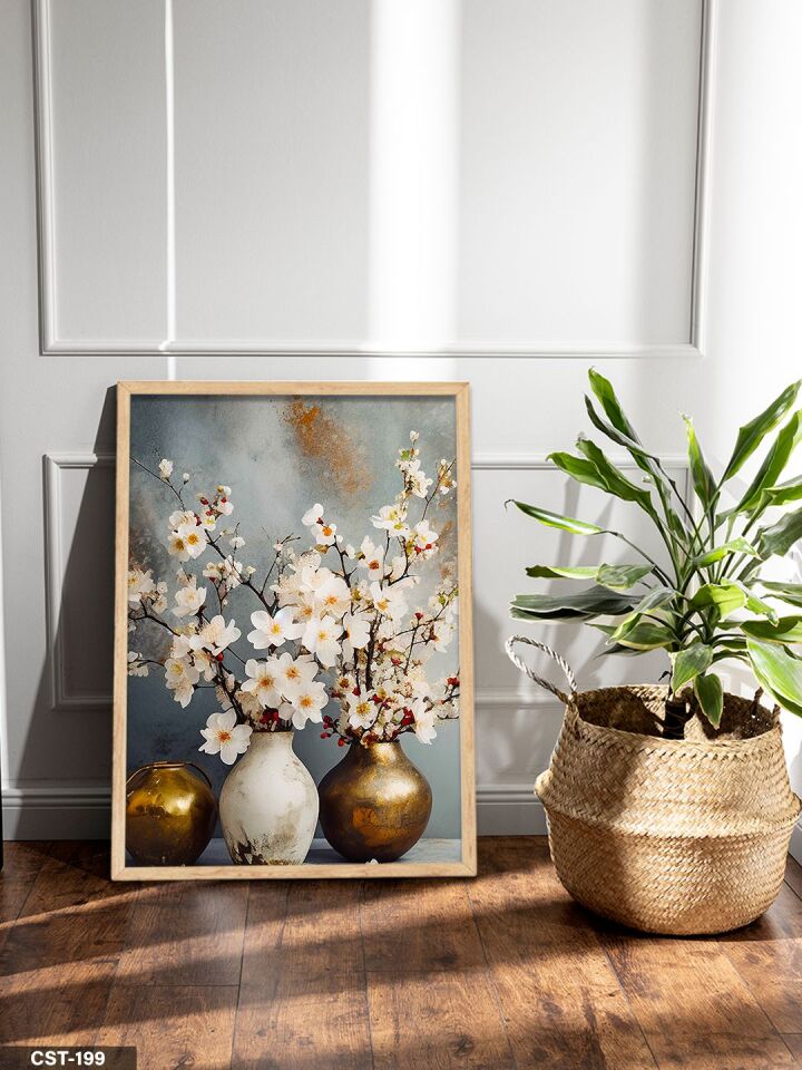 Çiçekli tablo Tek Parça Ahşap Çerçeveli Tablo Naturel - 30 x 40 CM