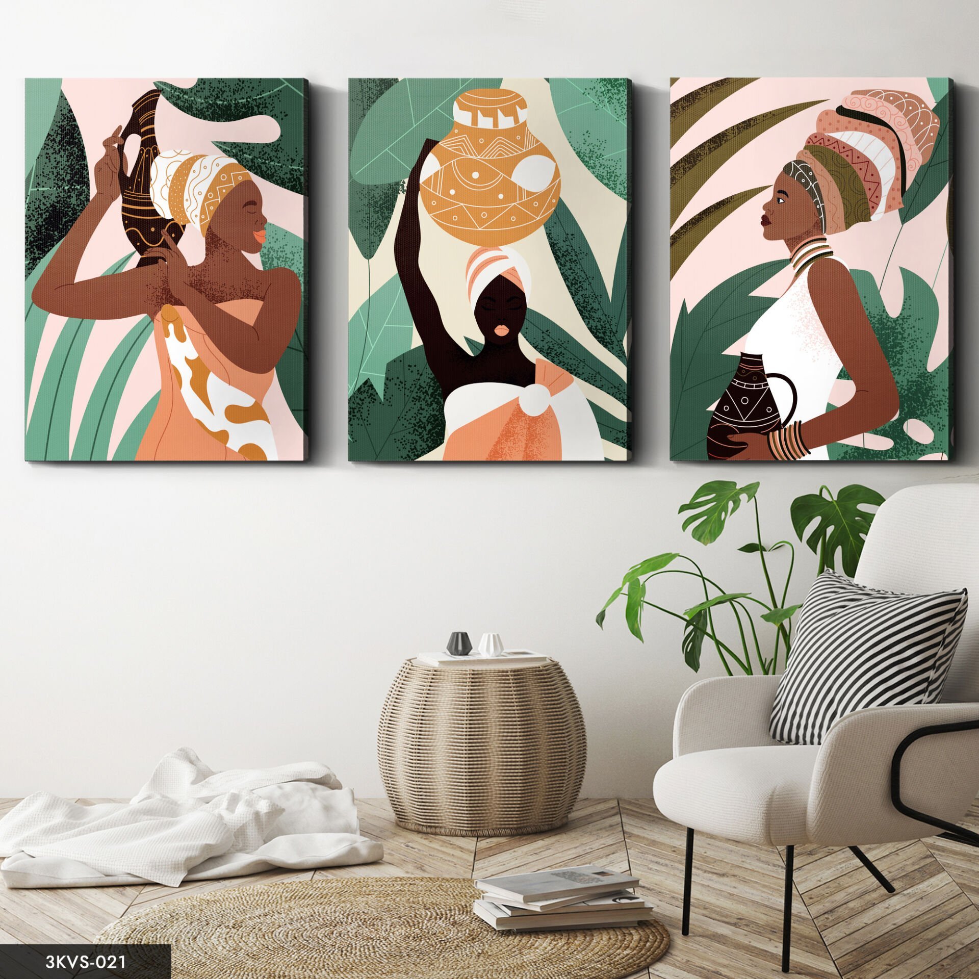 Afrikalı Kadınalar 3 Parça Kanvas - Canvas Tablo