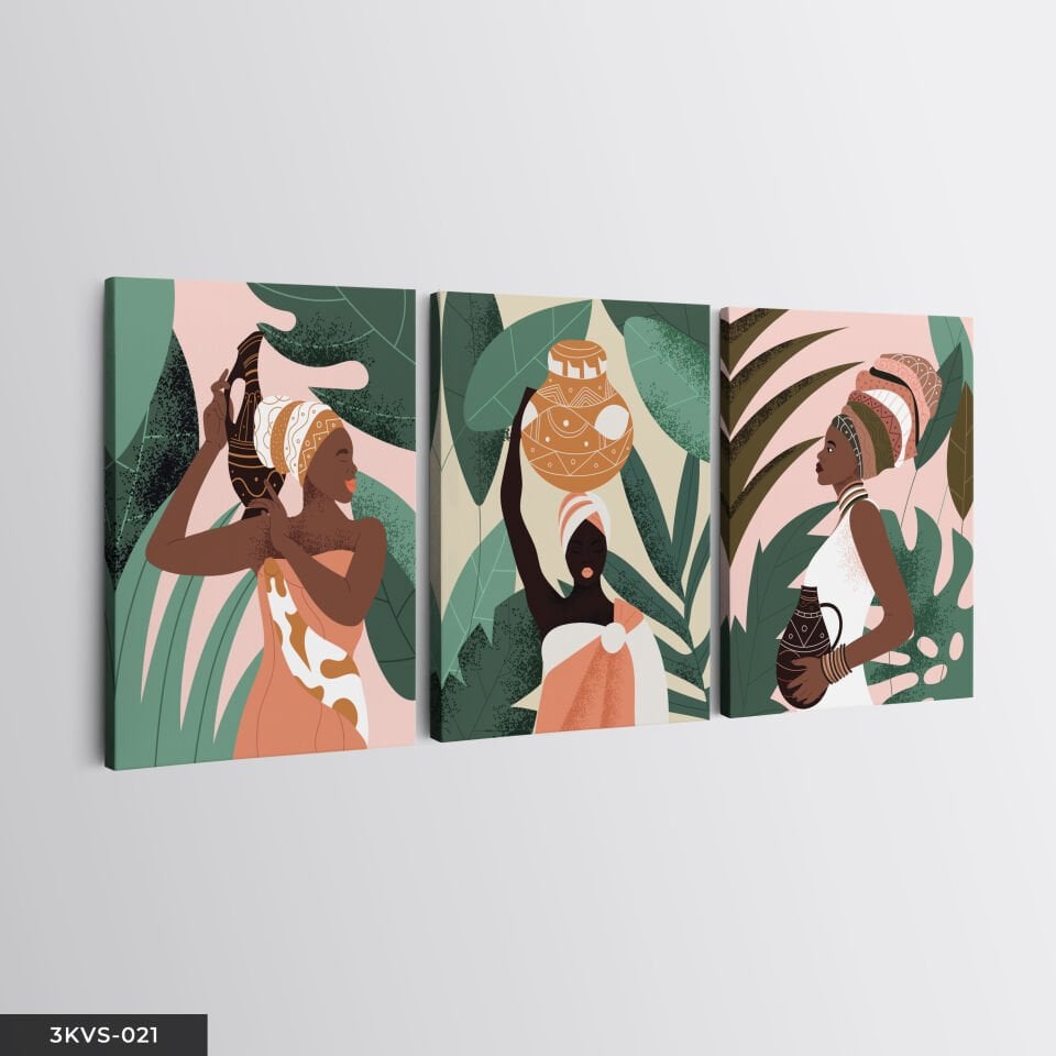 Afrikalı Kadınalar 3 Parça Kanvas - Canvas Tablo 45 x 65 CM