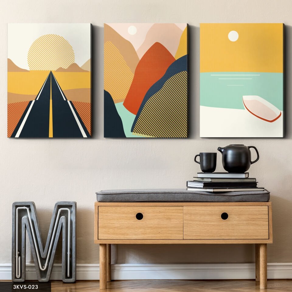 Soyut Doğa 3 Parça Kanvas - Canvas Tablo 40 x 30 CM