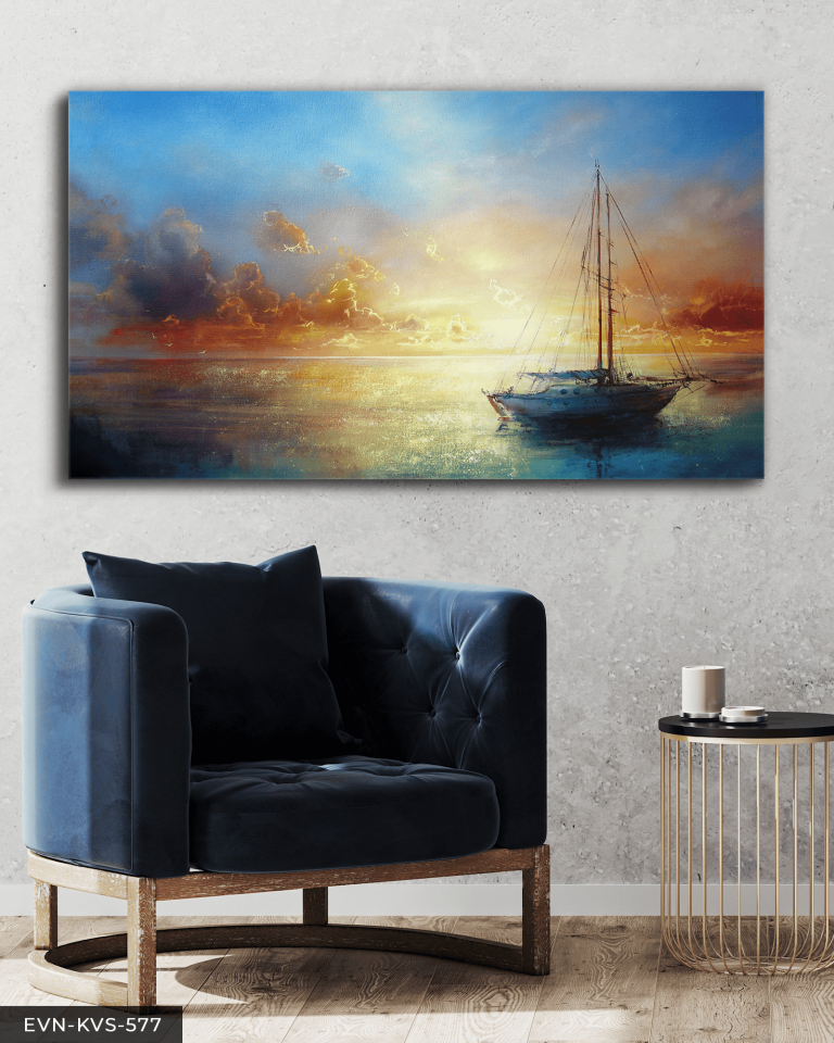 Gün Batımında Gemi Tek Parça Kanvas - Canvas Tablo