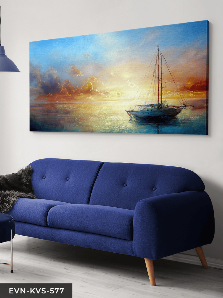 Gün Batımında Gemi Tek Parça Kanvas - Canvas Tablo