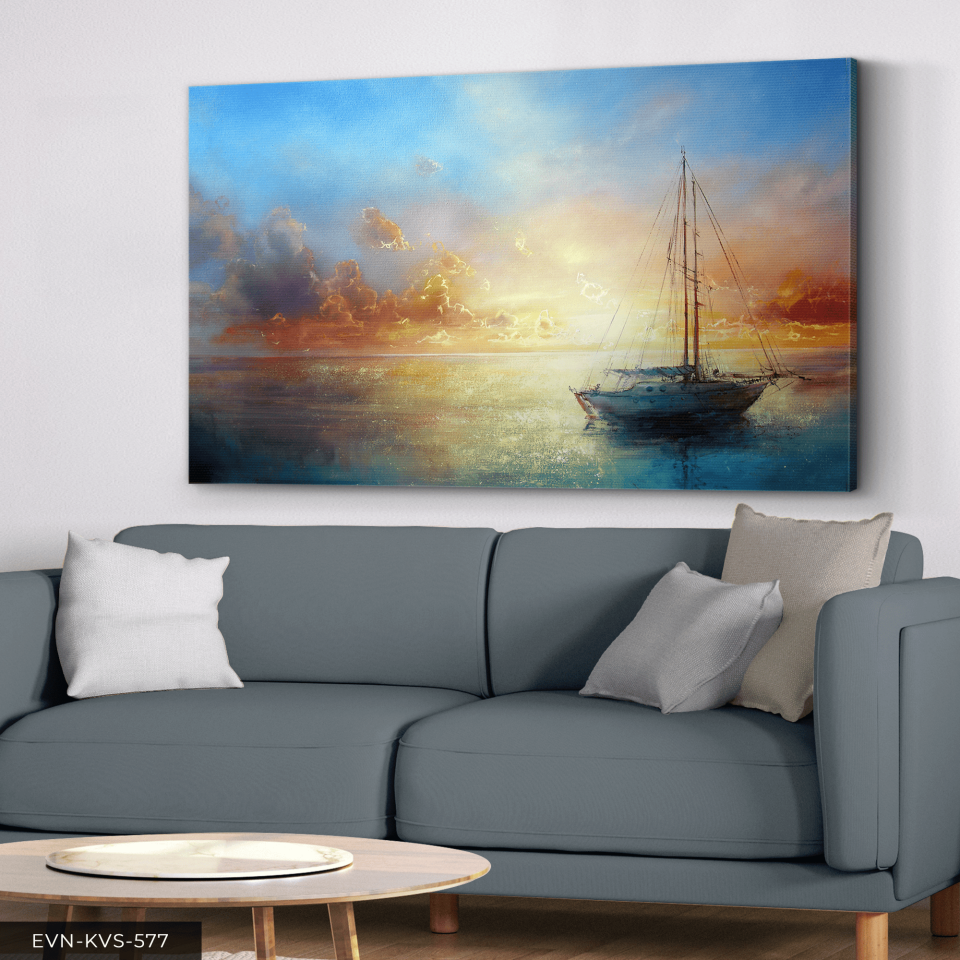 Gün Batımında Gemi Tek Parça Kanvas - Canvas Tablo