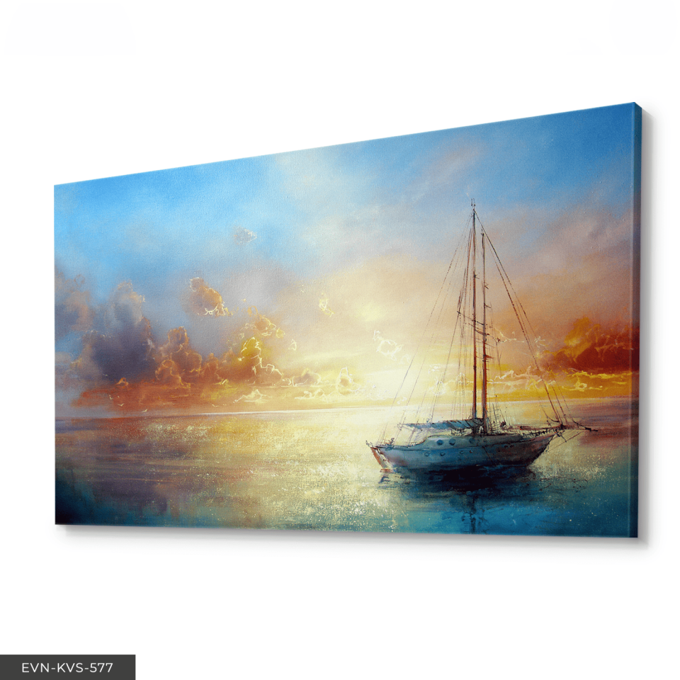 Gün Batımında Gemi Tek Parça Kanvas - Canvas Tablo