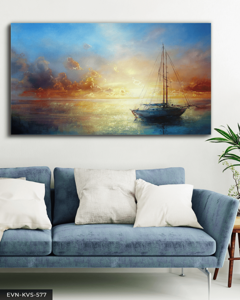 Gün Batımında Gemi Tek Parça Kanvas - Canvas Tablo