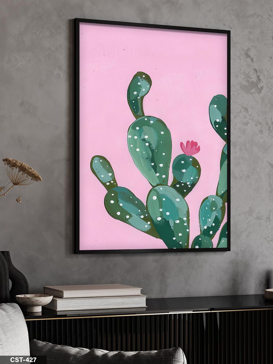Kaktüs Tek Parça Ahşap Çerçeveli Tablo Siyah - 20 x 30 CM