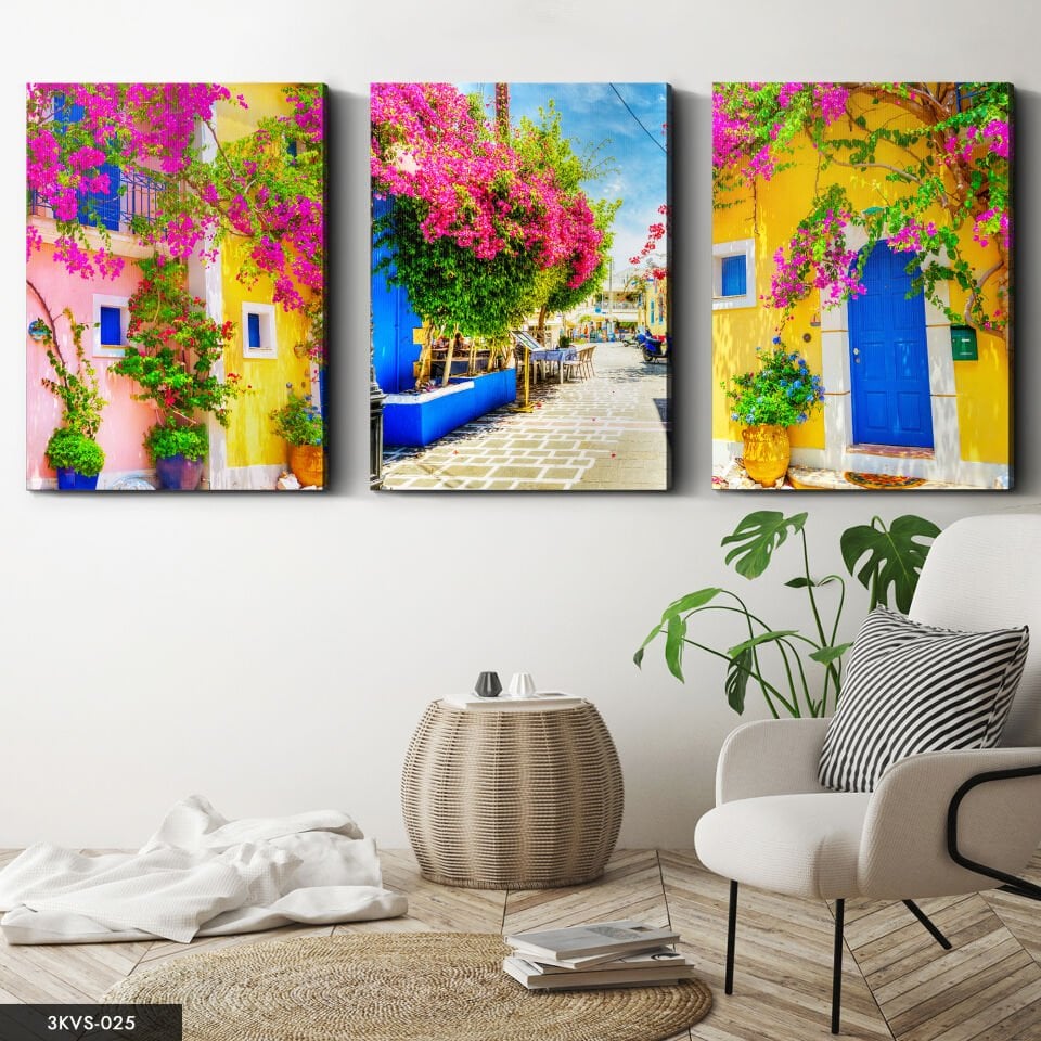 Çiçekler 3 Parça Kanvas - Canvas Tablo 40 x 30 CM