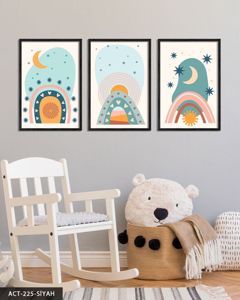 Gökyüzü Temalı 3 Parça Ahşap Çerçeveli Tablo ACT Siyah - 20 x 30 CM