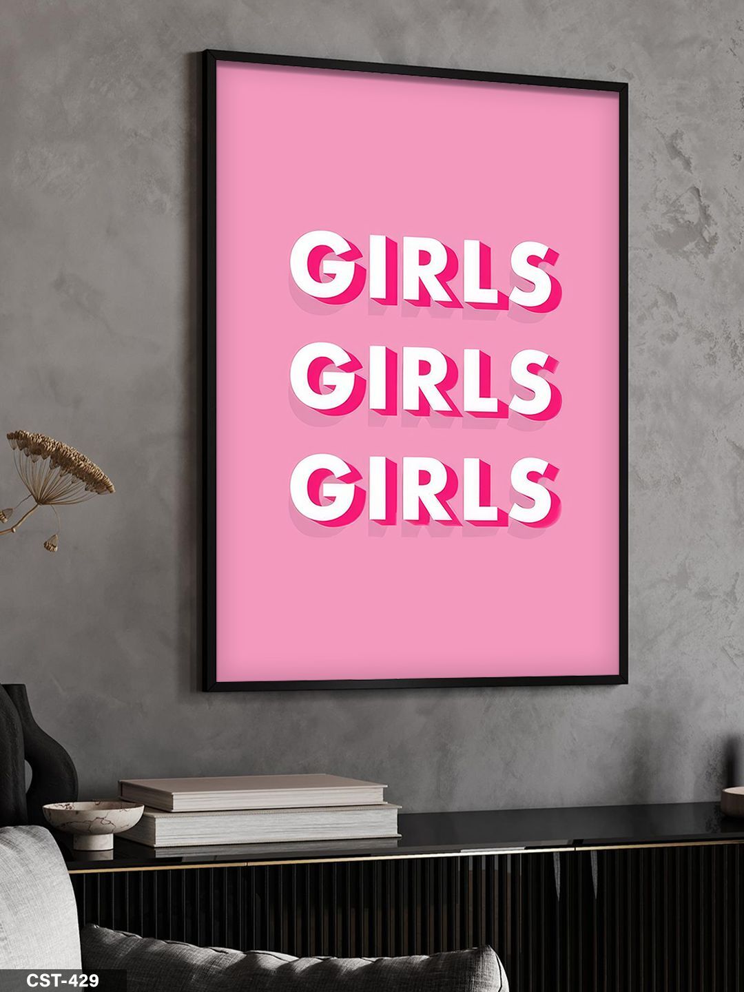 Girls Tek Parça Ahşap Çerçeveli Tablo Siyah - 20 x 30 CM