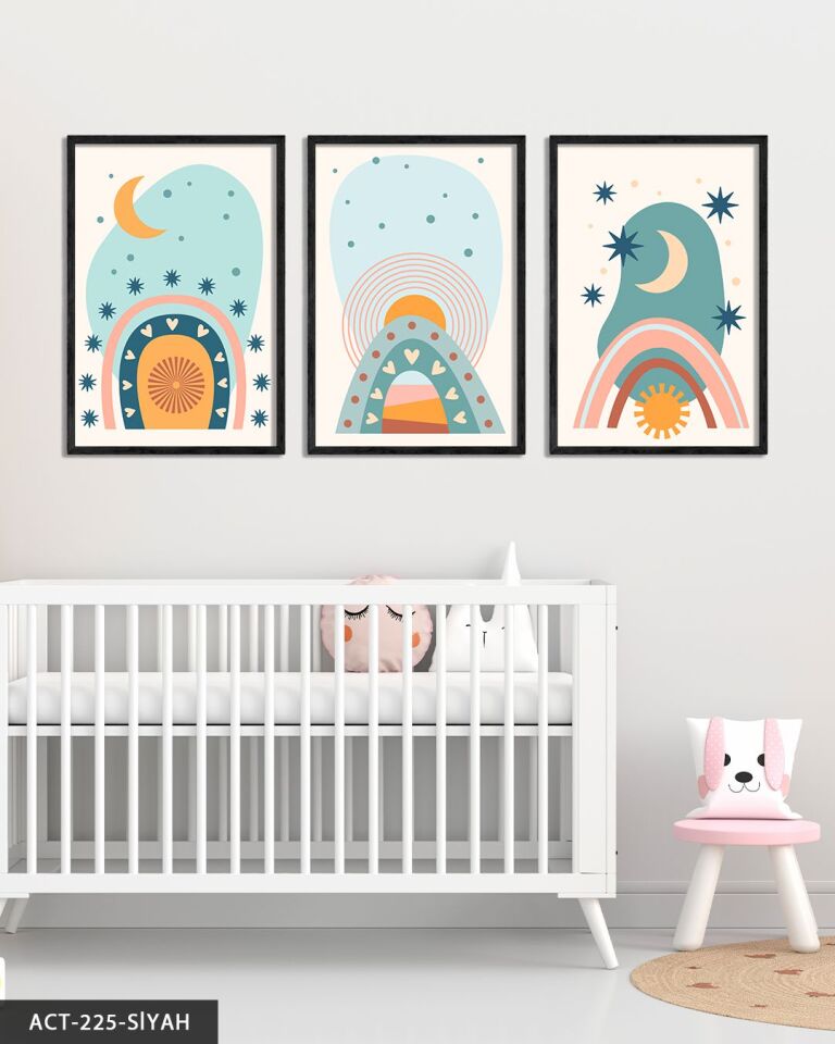 Gökyüzü Temalı 3 Parça Ahşap Çerçeveli Tablo ACT Siyah - 40 x 60 CM