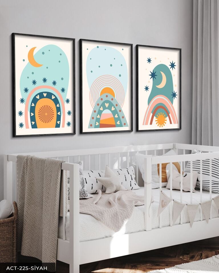 Gökyüzü Temalı 3 Parça Ahşap Çerçeveli Tablo ACT Siyah - 40 x 60 CM