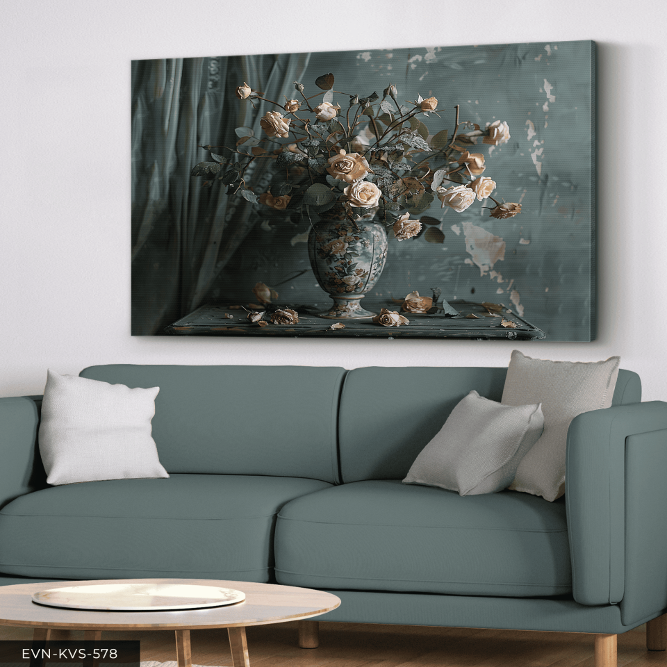 Vazoda Kurumuş Güller Tek Parça Kanvas - Canvas Tablo