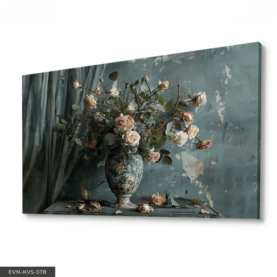 Vazoda Kurumuş Güller Tek Parça Kanvas - Canvas Tablo