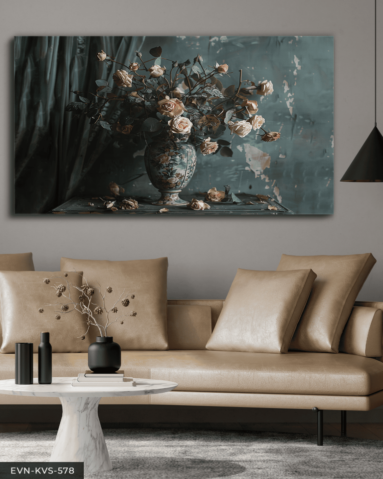 Vazoda Kurumuş Güller Tek Parça Kanvas - Canvas Tablo