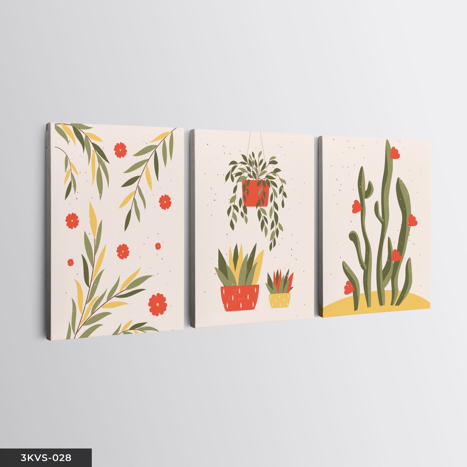 Çizim Çiçek 3 Parça Kanvas - Canvas Tablo 40 x 30 CM