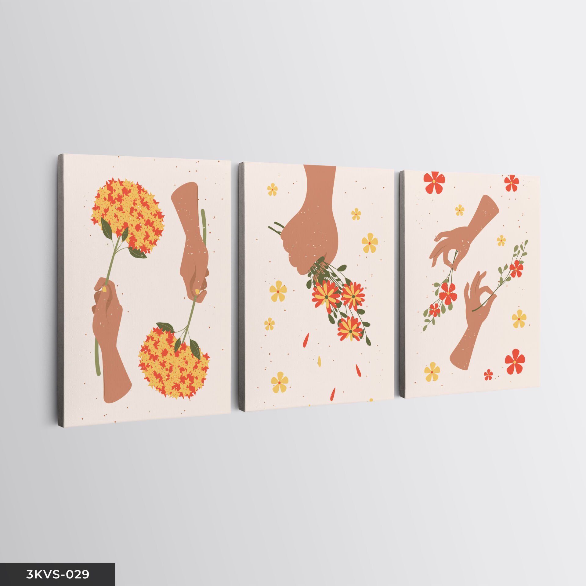 Çizim Çiçek 3 Parça Kanvas - Canvas Tablo 40 x 30 CM