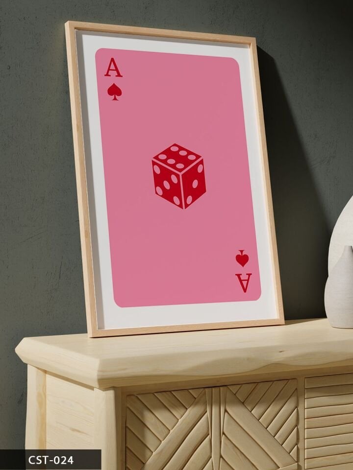 Blackjack Kart Zar Tek Parça Ahşap Çerçeveli Tablo Naturel - 50 x 70 CM