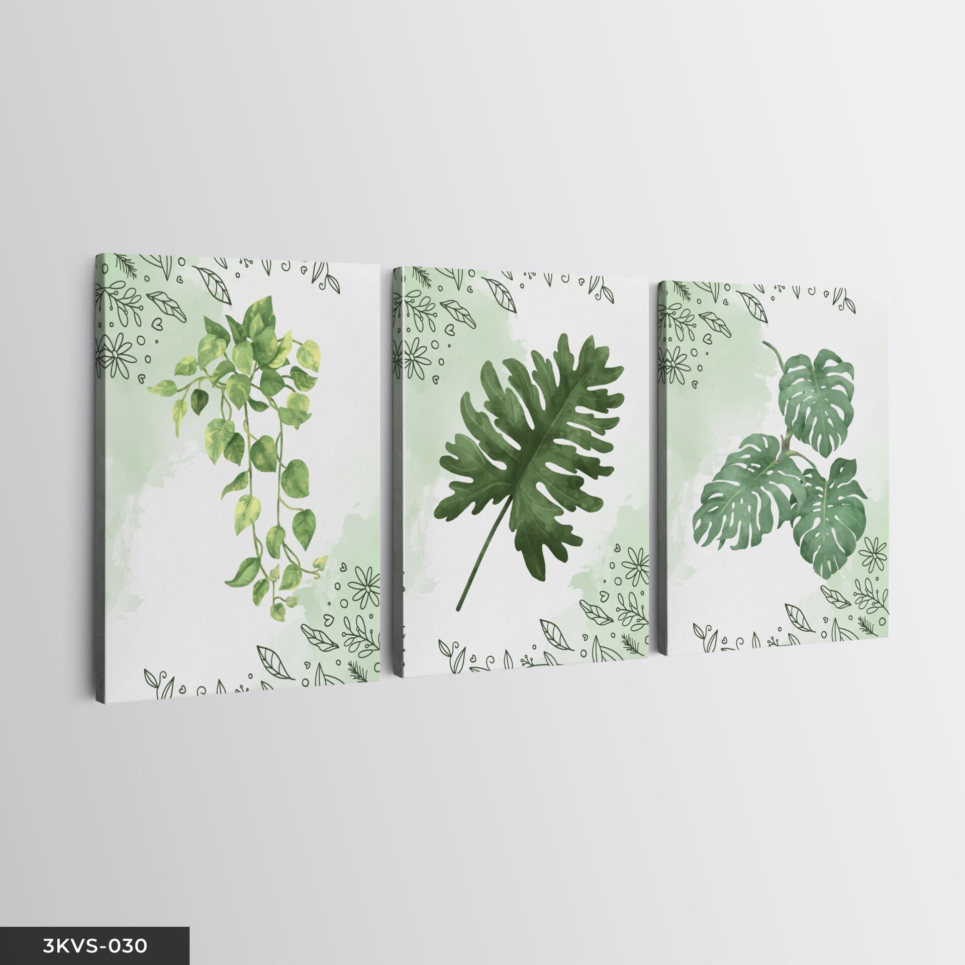 Yapraklar 3 Parça Kanvas - Canvas Tablo 40 x 30 CM