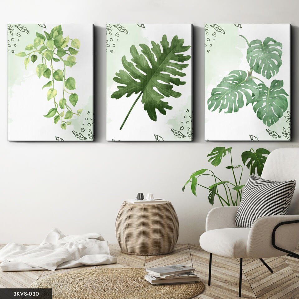 Yapraklar 3 Parça Kanvas - Canvas Tablo 40 x 30 CM